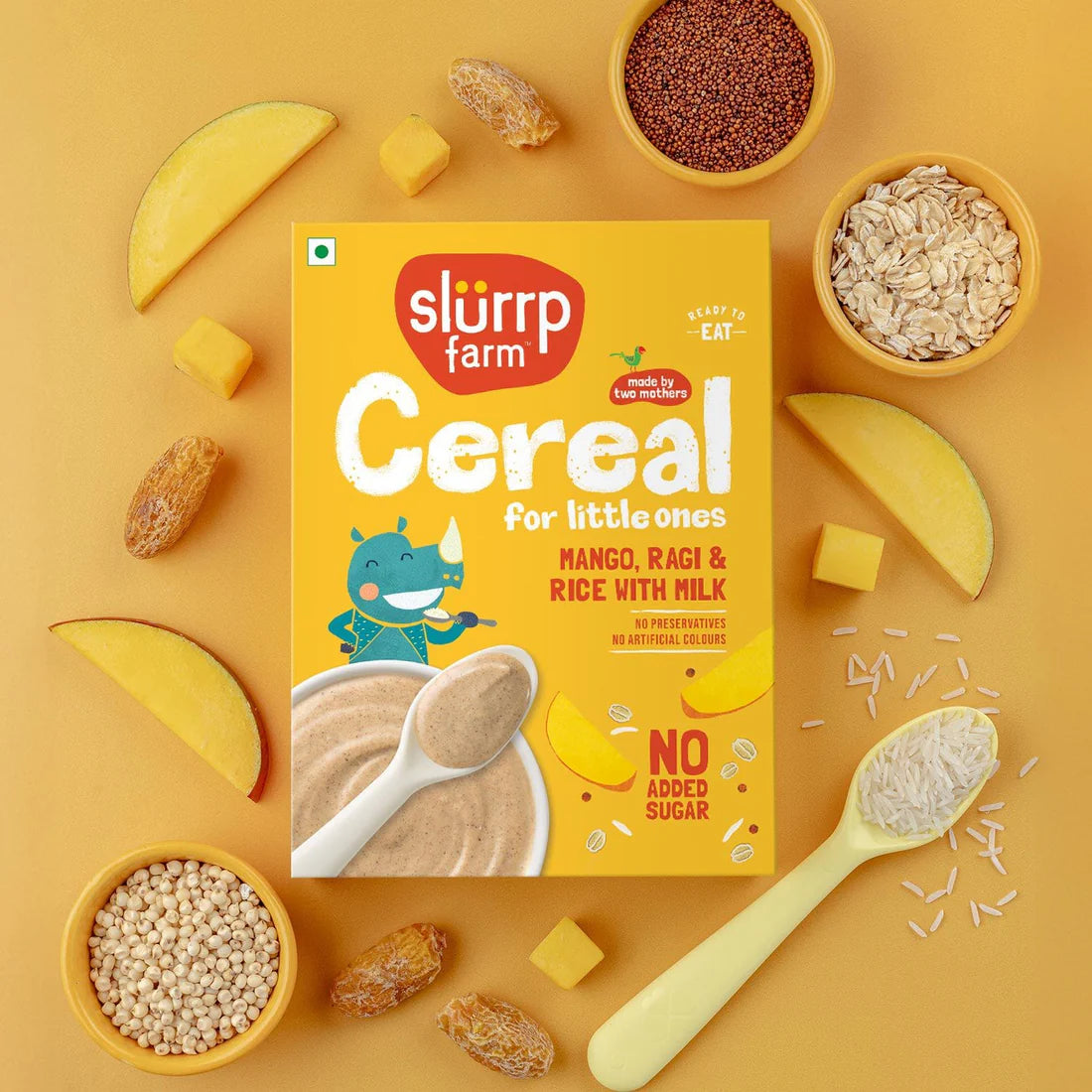 Cereal | Mango, Ragi and Rice Cereal With Milk - No Added Preservatives, No Artificial Colours & No Added Sugar - Slurrp Farm - 200gm