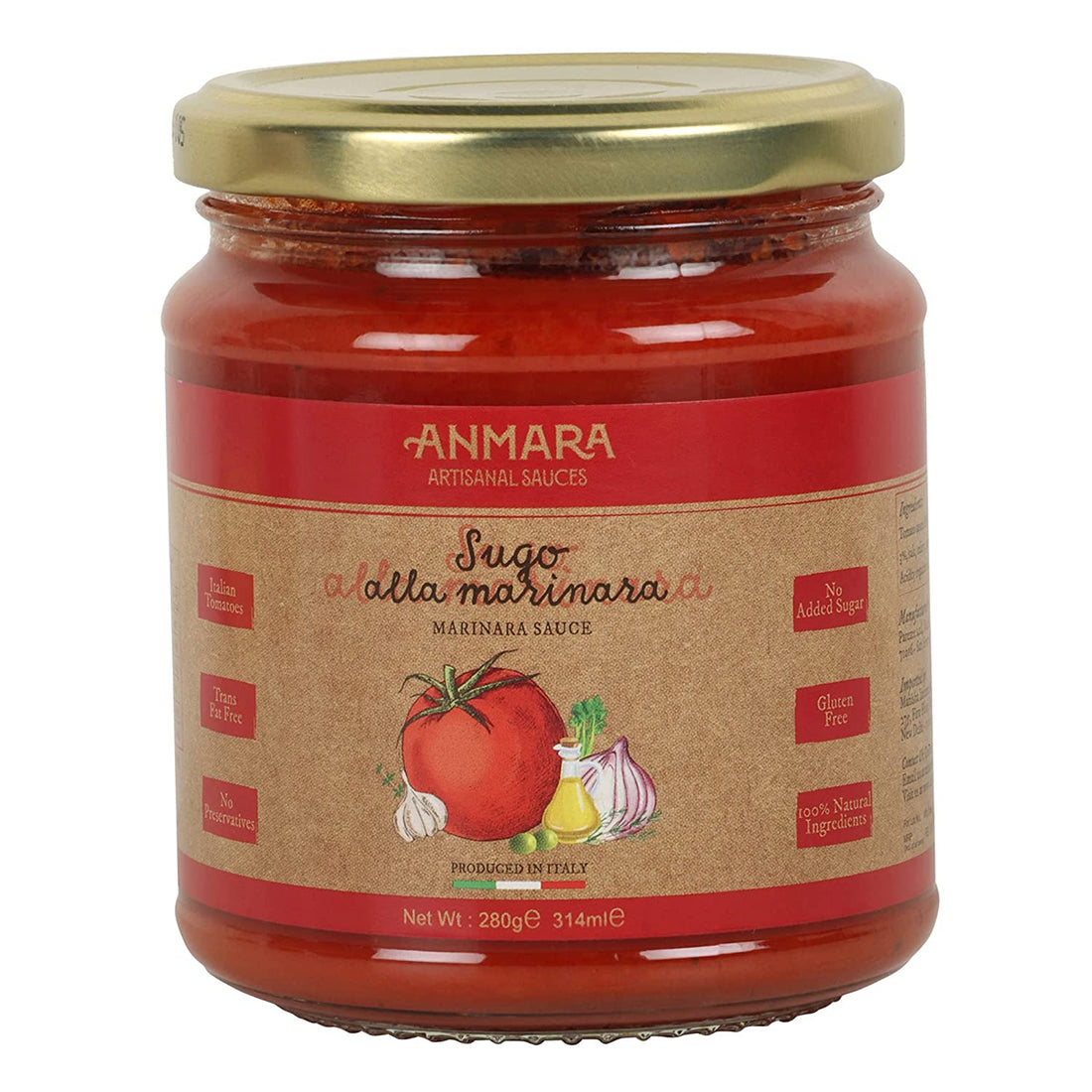 Marinara Sauce – Natural - Italy - Gluten Free, No Added Sugar & Fat Free - Anmara – 280gm