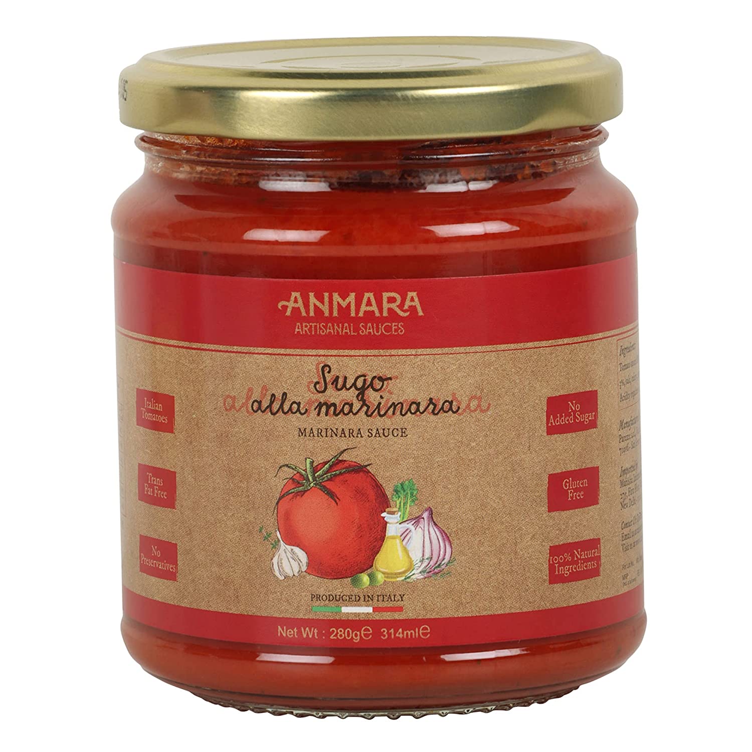 Marinara Sauce – Natural - Italy - Gluten Free, No Added Sugar &amp; Fat Free - Anmara – 280gm