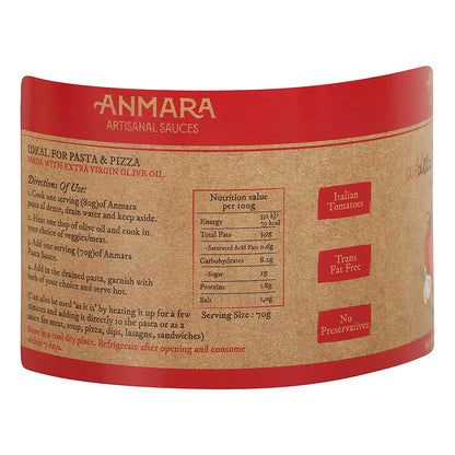 Marinara Sauce – Natural - Italy - Gluten Free, No Added Sugar &amp; Fat Free - Anmara – 280gm