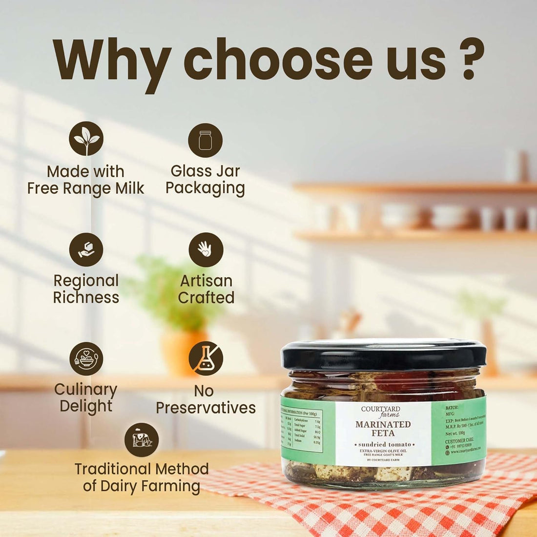Feta | Marinated (Sundried Tomato) – Extra Virgin Olive Oil – Free Range Goat’s Milk – No Added Preservatives – Courtyard Farms – 230gm