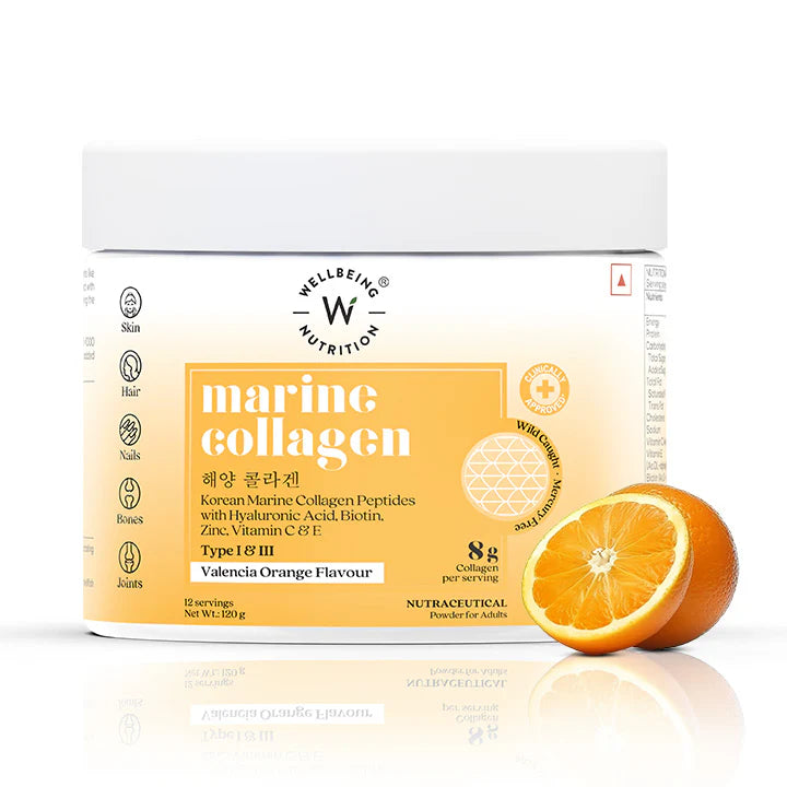 Collagen | Marine Collagen (Valencia Orange) - Advanced Drinkable Skincare – Nutraceutical – Improves Skin Hydration And Elasticity Or Reduces Signs Of Aging – Wellbeing Nutrition – 28 Serving