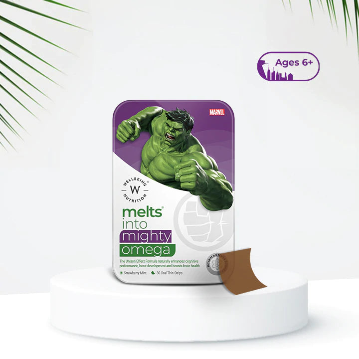 Marvel Mighty Omega (Strawberry Mint) – Melts For Kids – Natural – Vegan &amp; Zero Sugar – Wellbeing Nutrition – 30 Strips