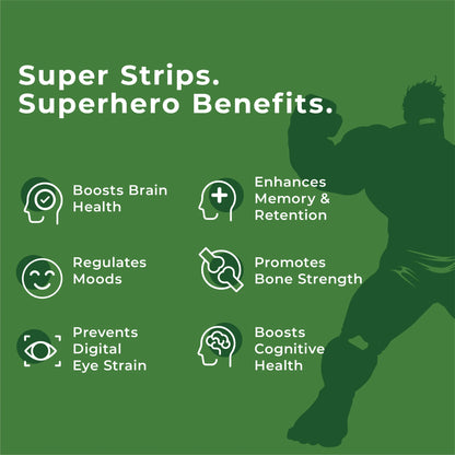 Marvel Mighty Omega (Strawberry Mint) – Melts For Kids – Natural – Vegan &amp; Zero Sugar – Wellbeing Nutrition – 30 Strips