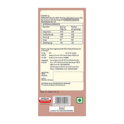 Tea | Delicious Masala Chai -Spiced Assam Blend - Flurys - 25 Tea Bag