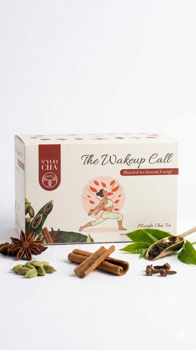 Tea | Masala Chai Tea (The Wakeup Call)- Blend For Instant Energy , Fresh Aroma - No Side Effects-No Artificial Coloring- No Added Preservatives - Syuo Cha - 40gm (20 Bags)