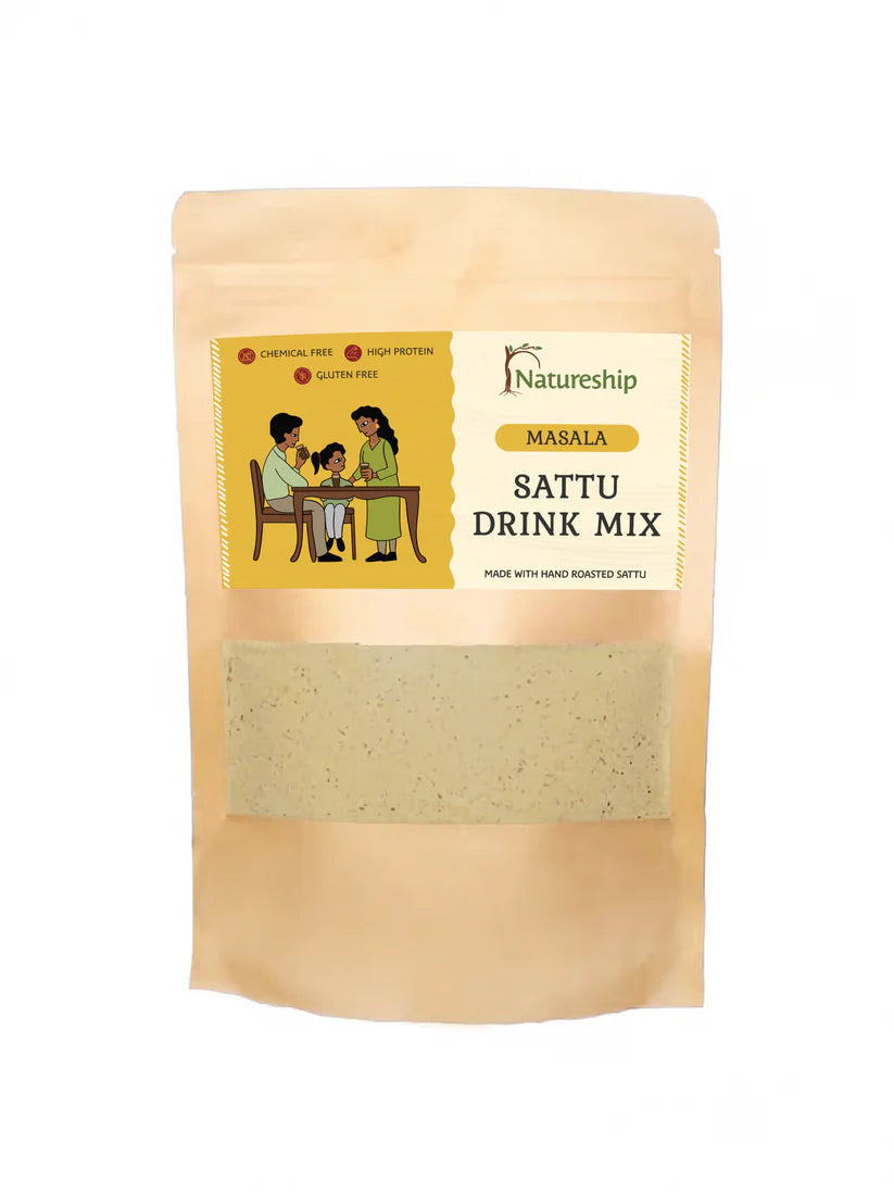 Sattu Drink Mix | Masala Sattu Drink Mix - Hand Roasted & Stone Ground Chana Sattu – Gluten Free, High In Protein And Fiber Or Preservatives Free - Natureship - 250gm