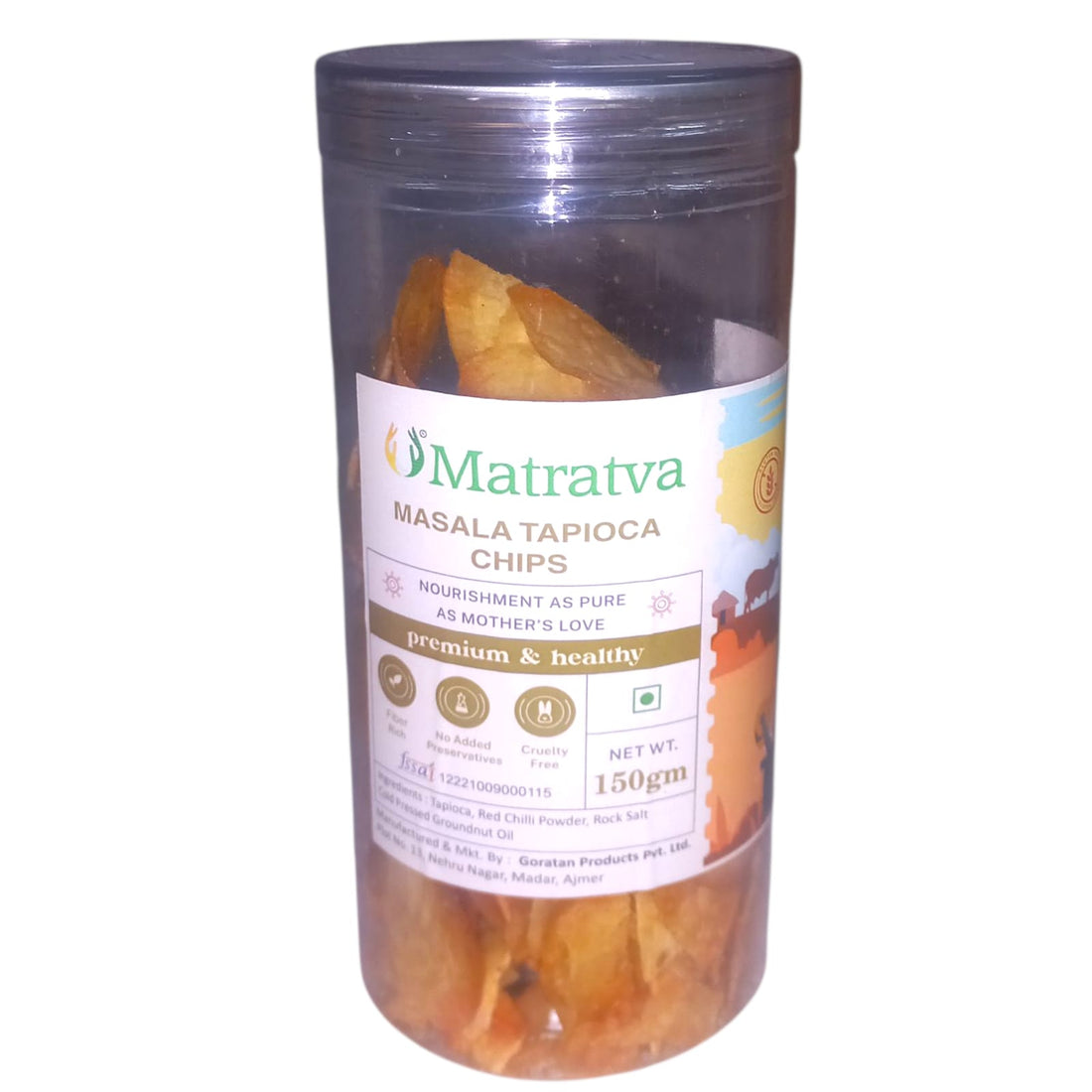 Chips | Masala Tapioca Chips - Made With Organic Ingredients - Healthy - Not Fried - Gluten Free, Cruelty Free, High In Fibre &amp; No Added Preservatives - Matratva - 150gm