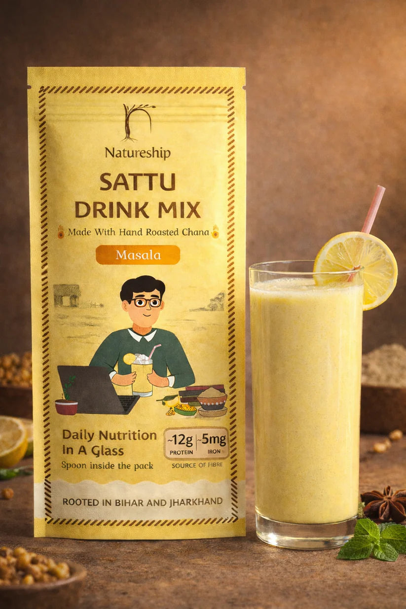 Sattu Drink Mix | Masala Sattu Drink Mix -Gluten Free, Vegan &amp; Gut Friendly-100% Natural- Hand Roasted &amp; Stone Ground Chana Sattu – Gluten Free, High In Protein And Fiber Or Preservatives  Free - Natureship - 54gm