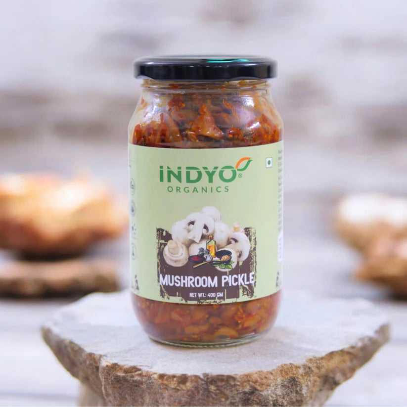 Pickle | Mushroom - Certified Organic - Sun Dried - Cold Pressed Oil &amp; Preservatives Free - Indyo Organic - 400gm