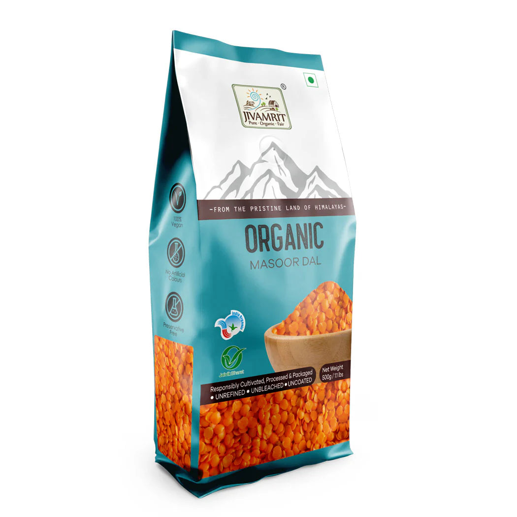 Masoor Dal | Organic Masoor Dal -100% Vegan, Unpolished, Gluten Free - No Pesticides - Jivamrit – 500gm