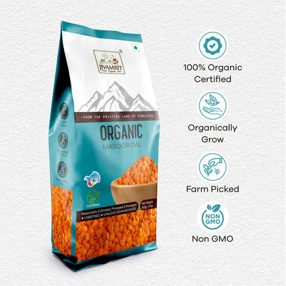 Masoor Dal | Organic Masoor Dal -100% Vegan, Unpolished, Gluten Free - No Pesticides - Jivamrit – 500gm