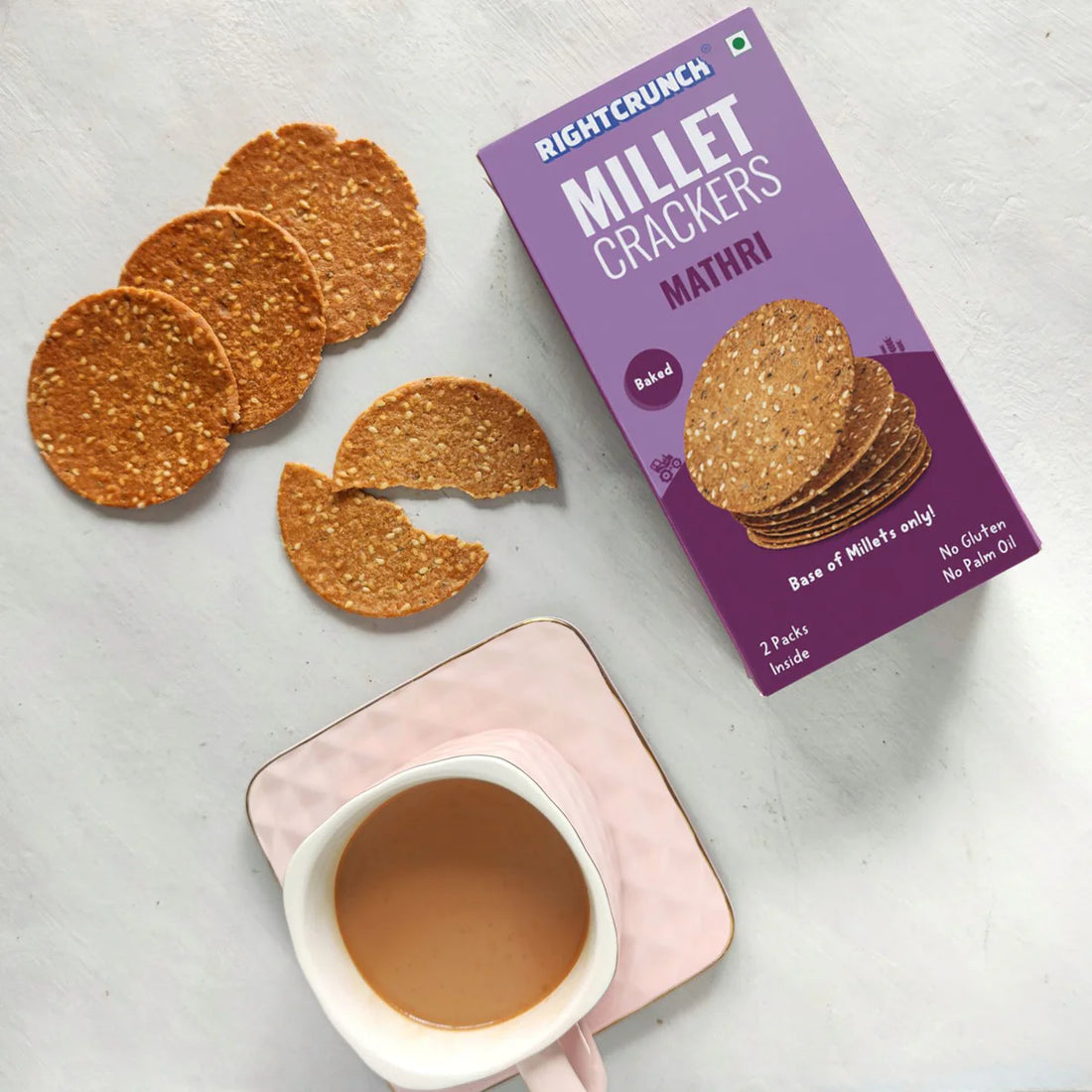 Millet Cracker - Mathri - 100% Millet Based Snack - Baked - Gluten Free - Right Crunch - 100gm