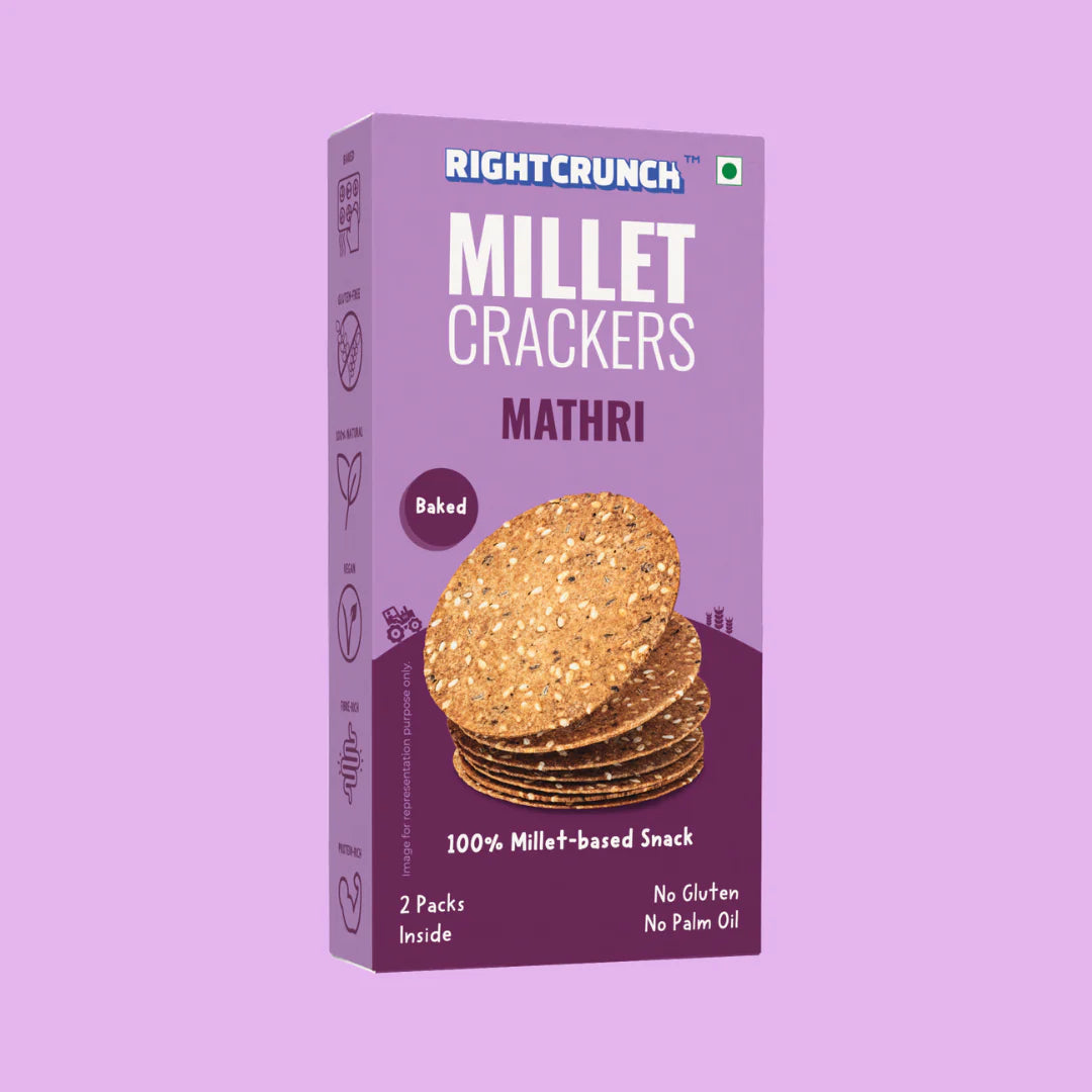 Millet Cracker - Mathri - 100% Millet Based Snack - Baked - Gluten Free - Right Crunch - 100gm