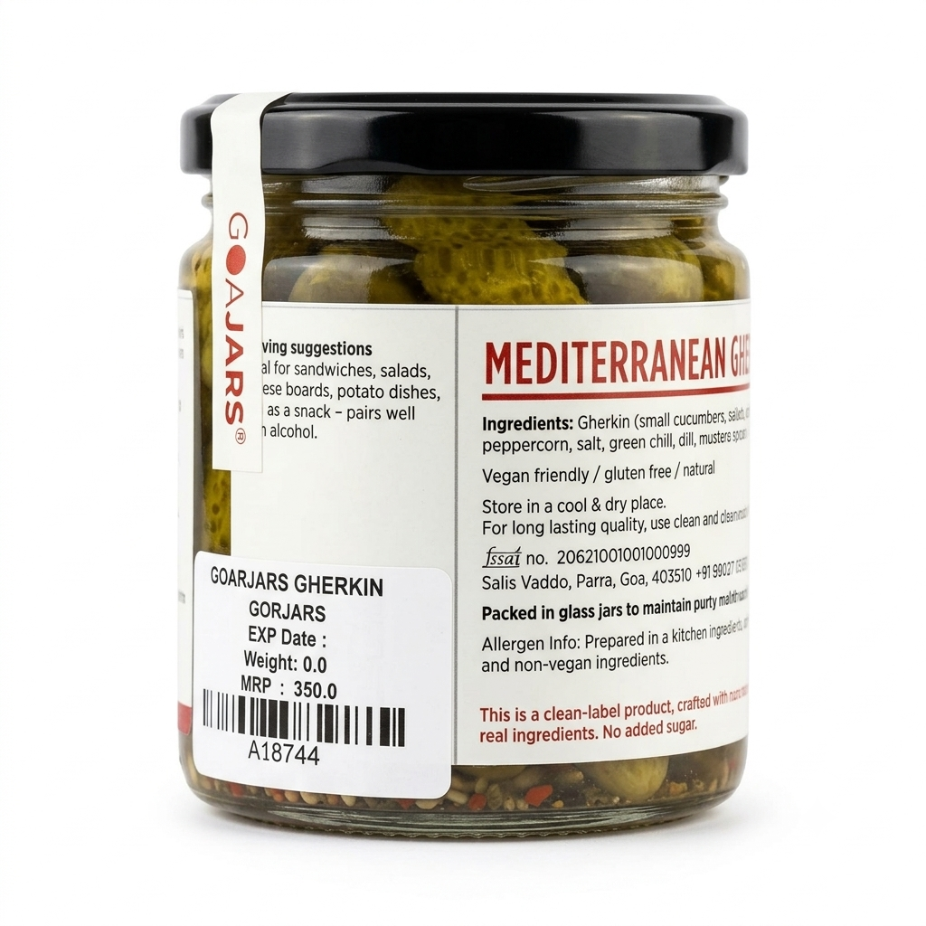 Pickle  | Mediterranean Gherkin (Crunchy Pickled Cornichons) - 100% Natural - Vegan &amp; Gluten Free-No Added Sugar - GOAJARS - 200gm