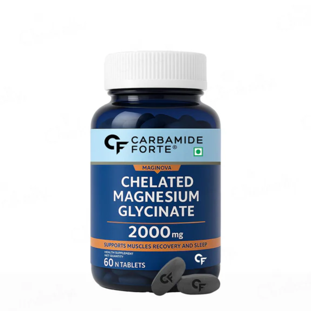Chelated Magnesium Glycinate | Maginova - Supports Muscles Recovery And Sleep - 100% Vegetarian - Gluten Free, Non GMO, Dairy Free, Soy Free &amp;amp; Paraben Free - Carbamide Forte - (2000mg) - 60 Tablets