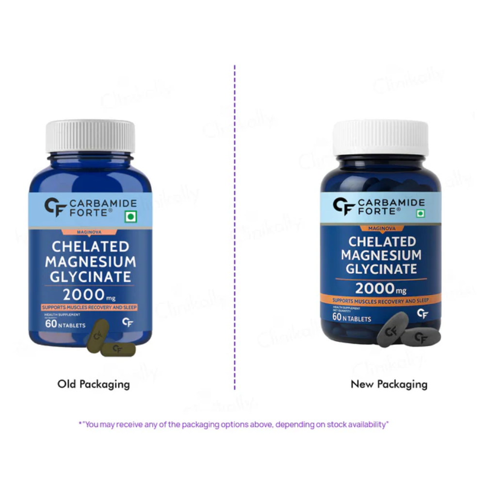 Chelated Magnesium Glycinate | Maginova - Supports Muscles Recovery And Sleep - 100% Vegetarian - Gluten Free, Non GMO, Dairy Free, Soy Free &amp;amp; Paraben Free - Carbamide Forte - (2000mg) - 60 Tablets