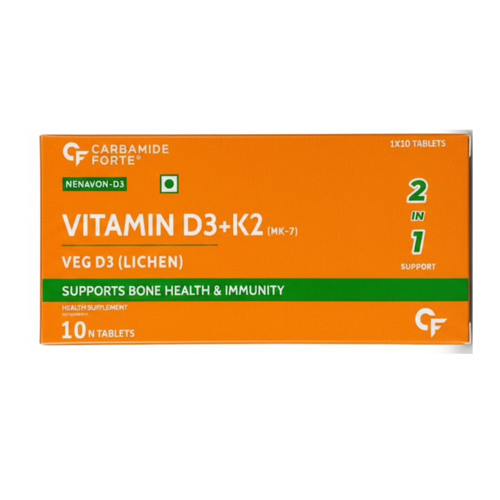 Vitamin D3+K2 | Supports Bone Health & Immunity - Plant Based - Carbamide Forte - 10 Tablets