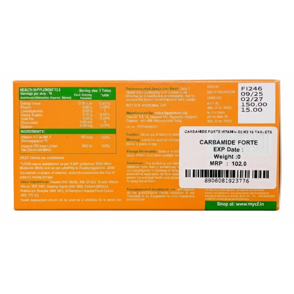 Vitamin D3+K2 | Supports Bone Health &amp;amp; Immunity - Plant Based - Carbamide Forte - 10  Tablets