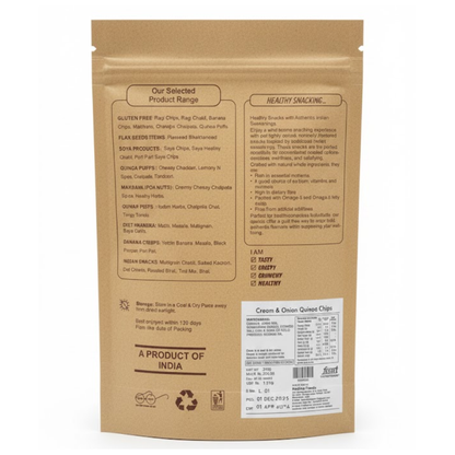 Cream &amp; Onion Quinoa Chips- Gluten Free-Zero Cholesterol-No Preservative-No Trans Fat- High Energy -100% Vegan-Baked-Healthy Delicacy-210gm