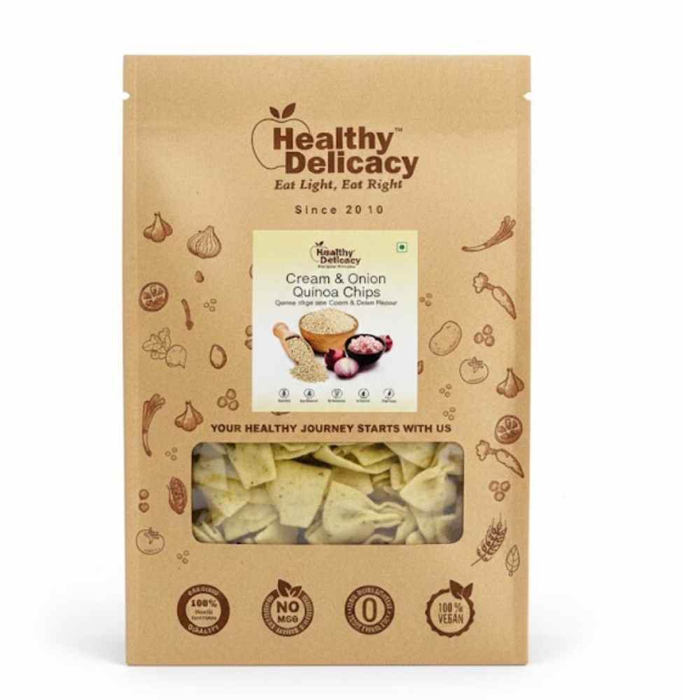 Cream &amp; Onion Quinoa Chips- Gluten Free-Zero Cholesterol-No Preservative-No Trans Fat- High Energy -100% Vegan-Baked-Healthy Delicacy-210gm