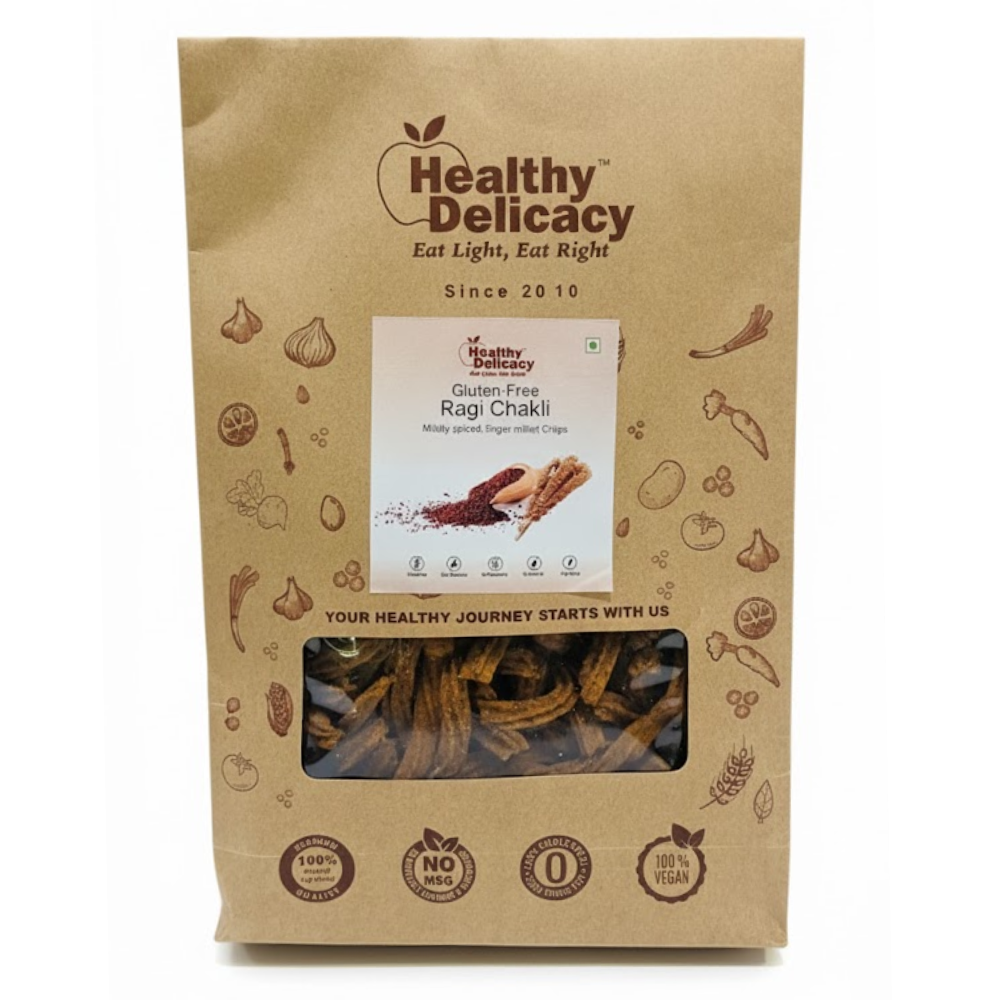 Ragi Chakli- Gluten Free-Zero Cholesterol-No Preservative-No Trans Fat- High Energy -100% Vegan-Baked-Healthy Delicacy-210gm