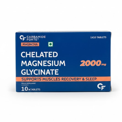Chelated Magnesium Glycinate | Maginova - Supports Muscles Recovery And Sleep - 100% Vegetarian - Gluten Free, Non GMO, Dairy Free, Soy Free &amp;amp; Paraben Free - Carbamide Forte - (2000mg) - 10 Tablets