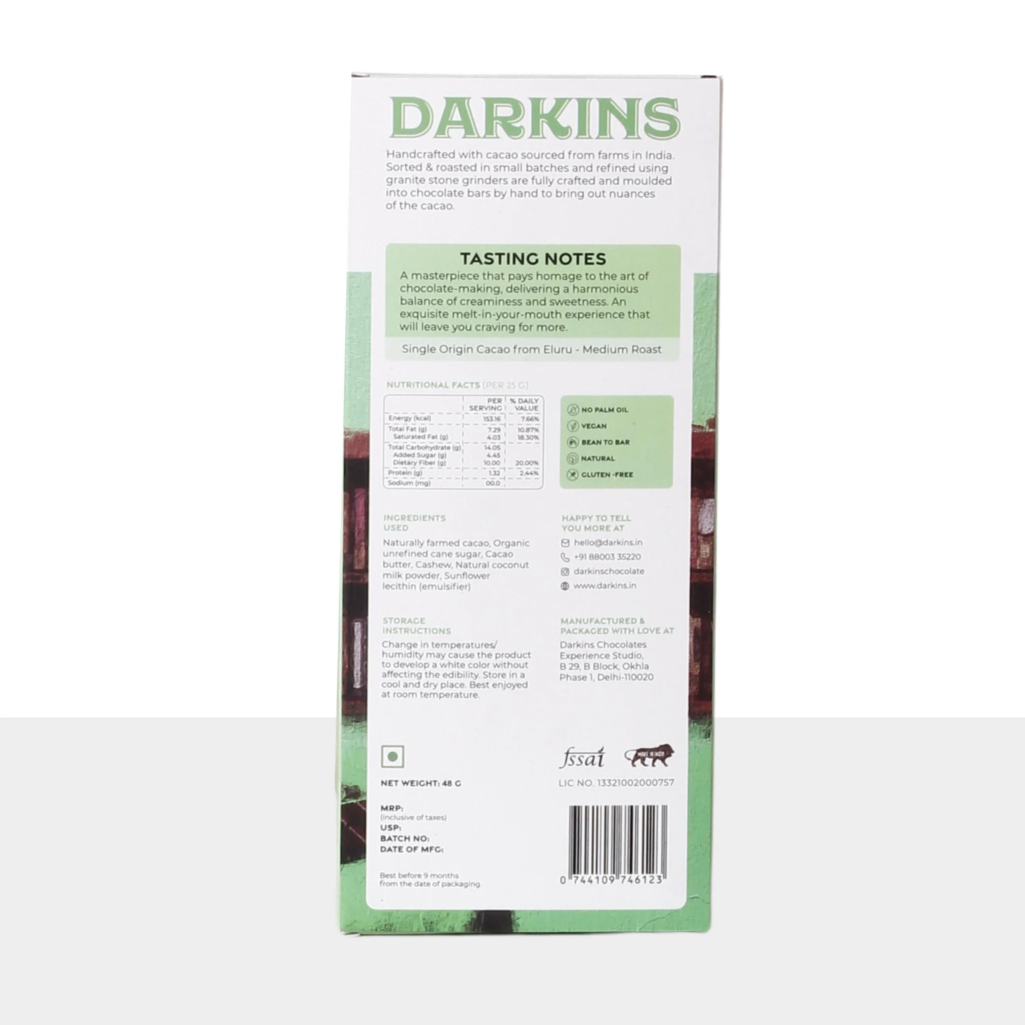 Milk Chocolate | Mylk - Classic - Bean To Bar - Natural - Vegan, Gluten Free &amp; No Palm Oil - Darkins - 48gm
