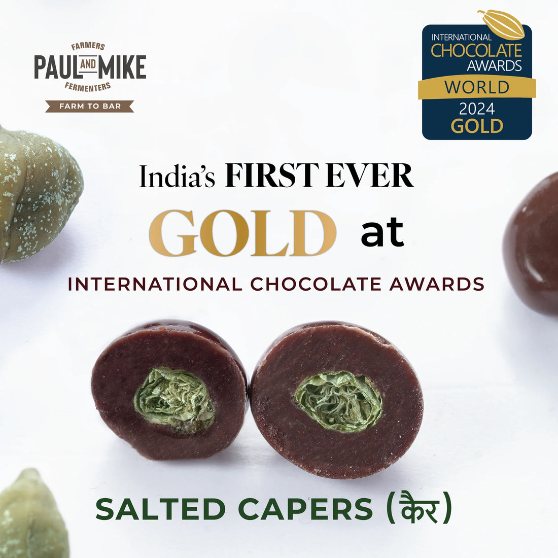 Milk Chocolate | Milk Chocolate Coated Salted Capers - Freeze - Dried Salted Capers - Non GMO, No Added Vanilla Nor Chocolate Flavours & Nothing Artificial - Paul & Mike - 42gm