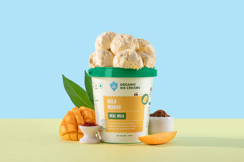 Ice Cream | Milk Mango Ice Cream (Made From Real Milk, Gondh Gum, Organic Butter, Milk Mango ) - Churned with authentic &amp; Real Ingredients - Iceberg Organic Ice Cream - 750ml