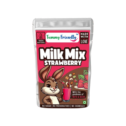 Milk Mix | Strawberry (Nuts &amp; Seeds)  - 100% Natural - No Sugar, Preservatives Free &amp; Chemical Free - Tummy  Friendly - 70gm