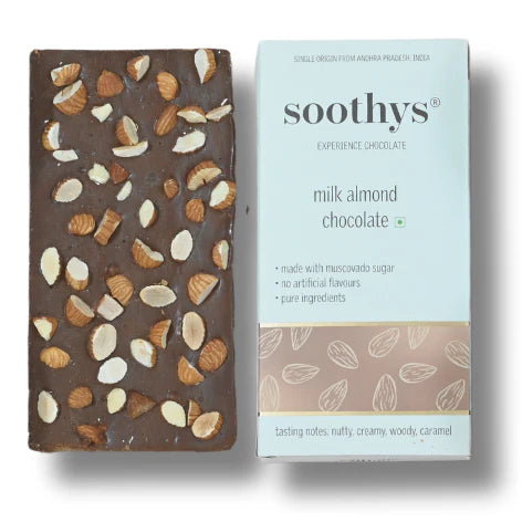 Chocolate | Almond Milk Craft Chocolate Bars (46% Cocoa)-Nutty, Creamy, Woody, Caramel -No Palm Oil , No artificial flavors or emulsifiers - Soothys - 88gm
