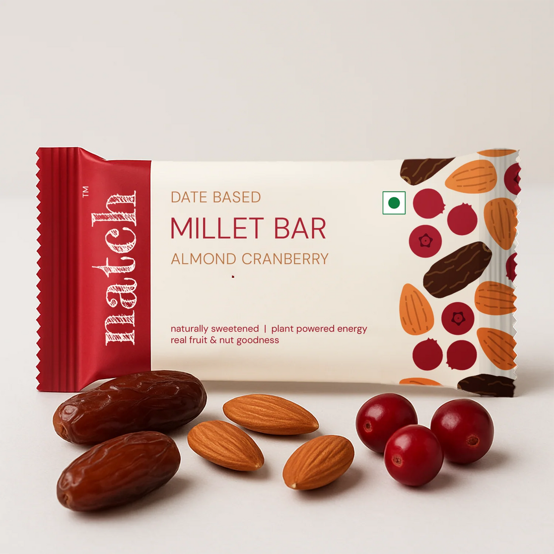 Millet Bar | Almond Cranberry – Naturally Sweetened - No Saturated Fat, No Trans, No Cholesterol– natch - 40gm