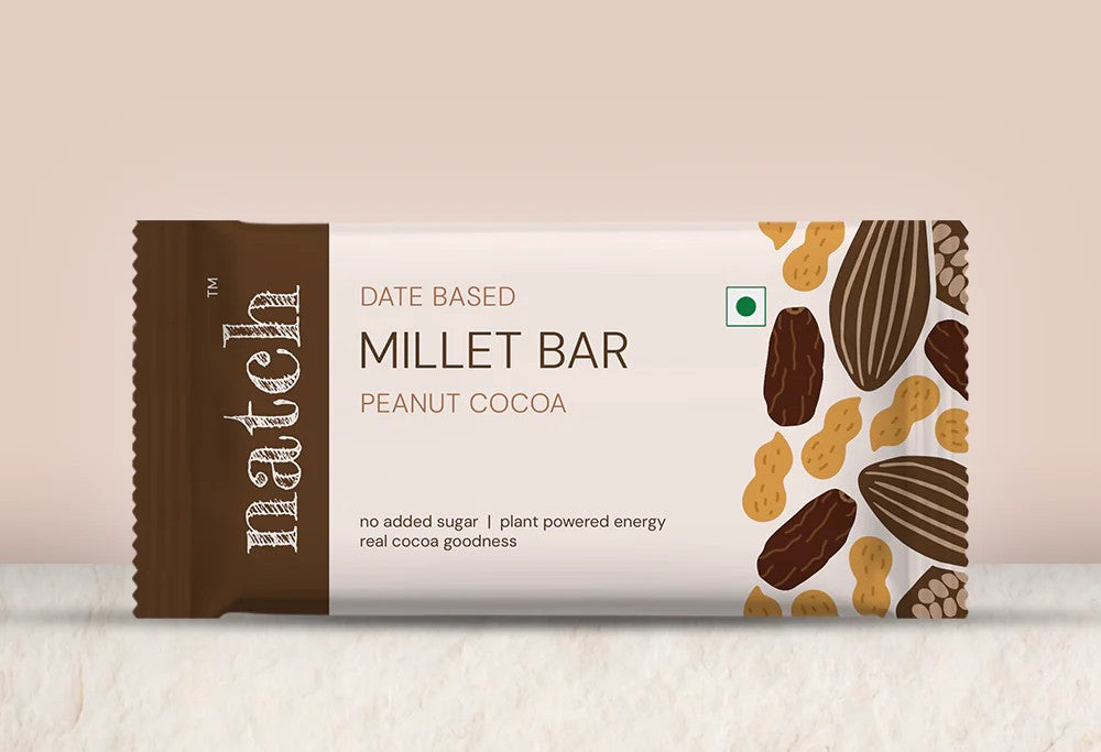 Millet Bar | Peanut Cocoa – Naturally Sweetened - No Saturated Fat, No Trans, No Cholesterol–  natch - 40gm