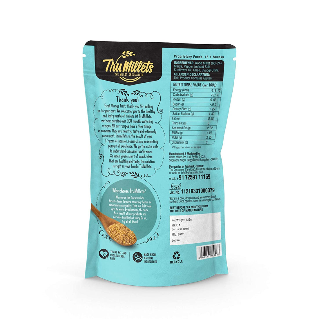 Millet Bites - High Protein, Rich Source of Calcium, Iron, Zero Trans Fat &amp;amp; Cholesterol Free - TruMillets - 125gm