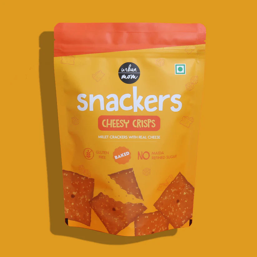Millet Cracker | Cheesy Crisps (With Real) - Snackers - 16gm Protein - Baked - Gluten Free, No Maida, Refined Sugar, Added Oil &amp;amp; No Added Preservatives - Urban Mom - 100gm