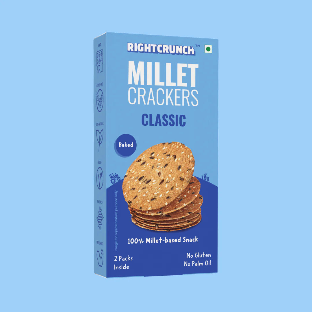 Millet Cracker - Classic - 100% Millet Based Snack - Baked - Gluten Free - Right Crunch - 100gm
