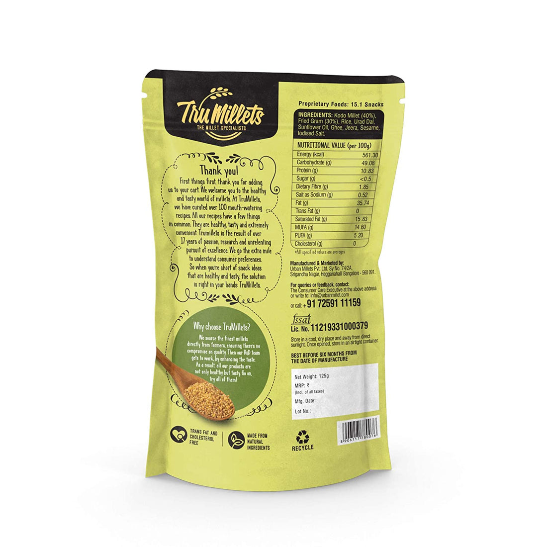 Millet Murukku - 70% Millet – Natural – Indian – Gluten Free, High Protein, Calcium, Potassium, Iron, Zero Trans Fat &amp; Cholesterol Free - TruMillets - 125gm