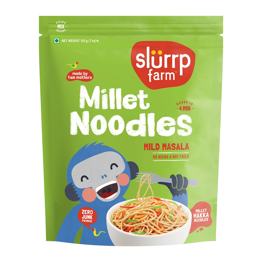 Noodles | Millet Noodles (Mild Masala) - No Refined Sugar, No Maida & Not Fried - Slurrp Farm – 192gm