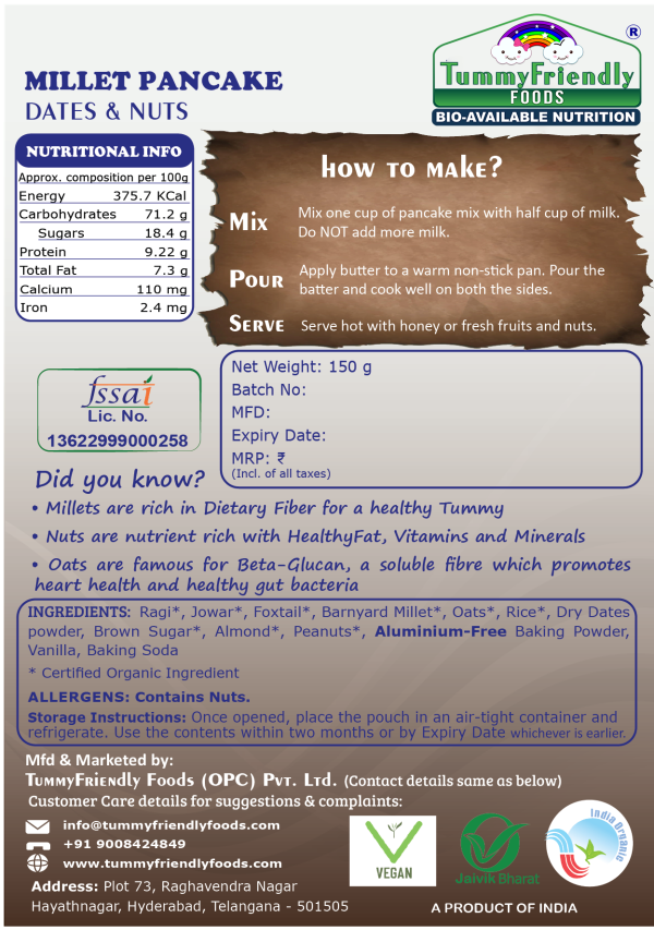 Millet Pancake | (Dates &amp;amp; Nuts) - For Baby Food - USDA Organic - No Aluminium , Maida &amp;amp; No White Sugar - Tummy Friendly Foods - 150gm