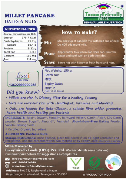 Millet Pancake | (Dates And Nuts) - Aluminium Free, No Maida, &amp;amp; No Added White Sugar - Tummy Friendly - 150gm
