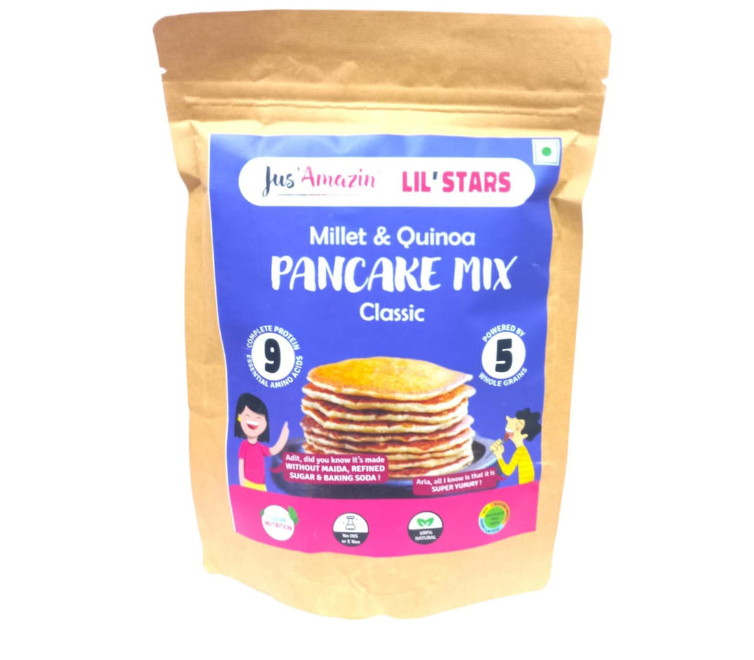 Pancake Mix | Millet &amp;amp; Quinoa (Classic) - Natural – Gluten Free, No Maida, Refined Sugar Free, No Added Baking Soda, Chemicals &amp;amp; No Added Preservatives - Jus’ Amazin – 250gm