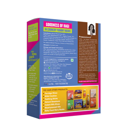 Millet Rusk | Ragi (Jaggery, Seeds &amp;amp; Nuts) – All Natural – Cold Pressed Oil – Vegan, No Preservatives, No Added Refined Sugar &amp;amp; Salt – Early Food – 230gm