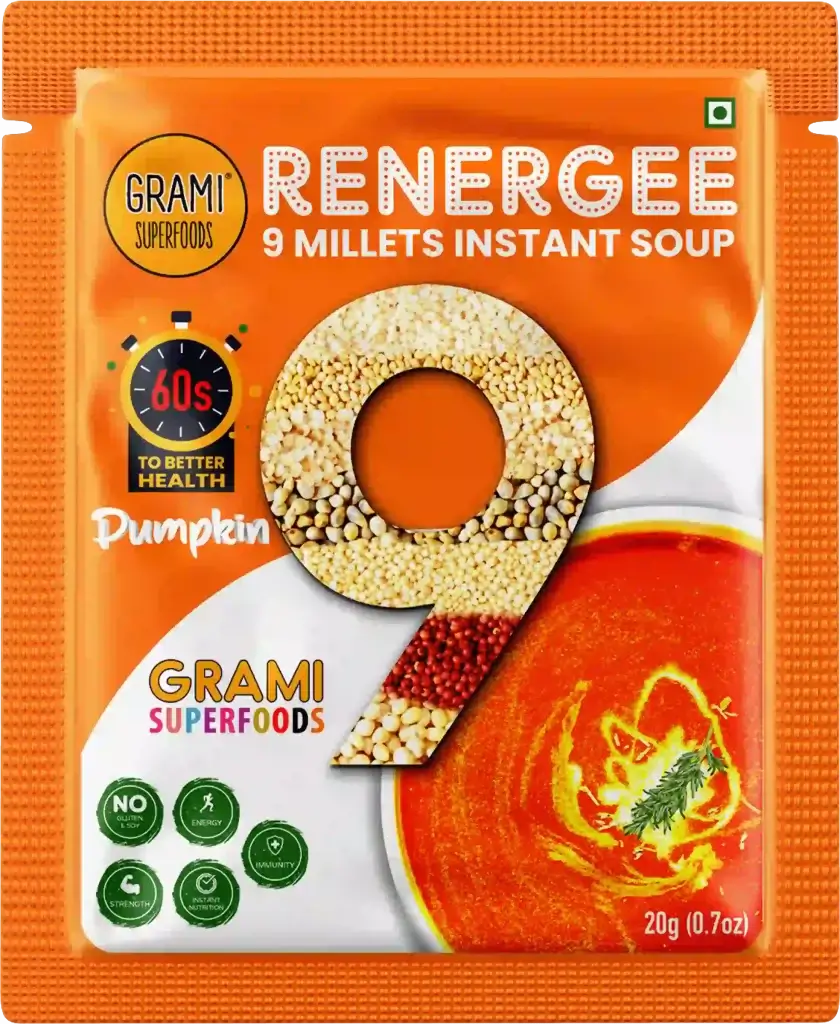 Millet Soup | Renegee Instant (Pumpkin) – 9 Millets – Gluten Free, Soy Free &amp;amp; No Harmful Preservatives – Grami Superfoods – (12 Pack) – 240gm