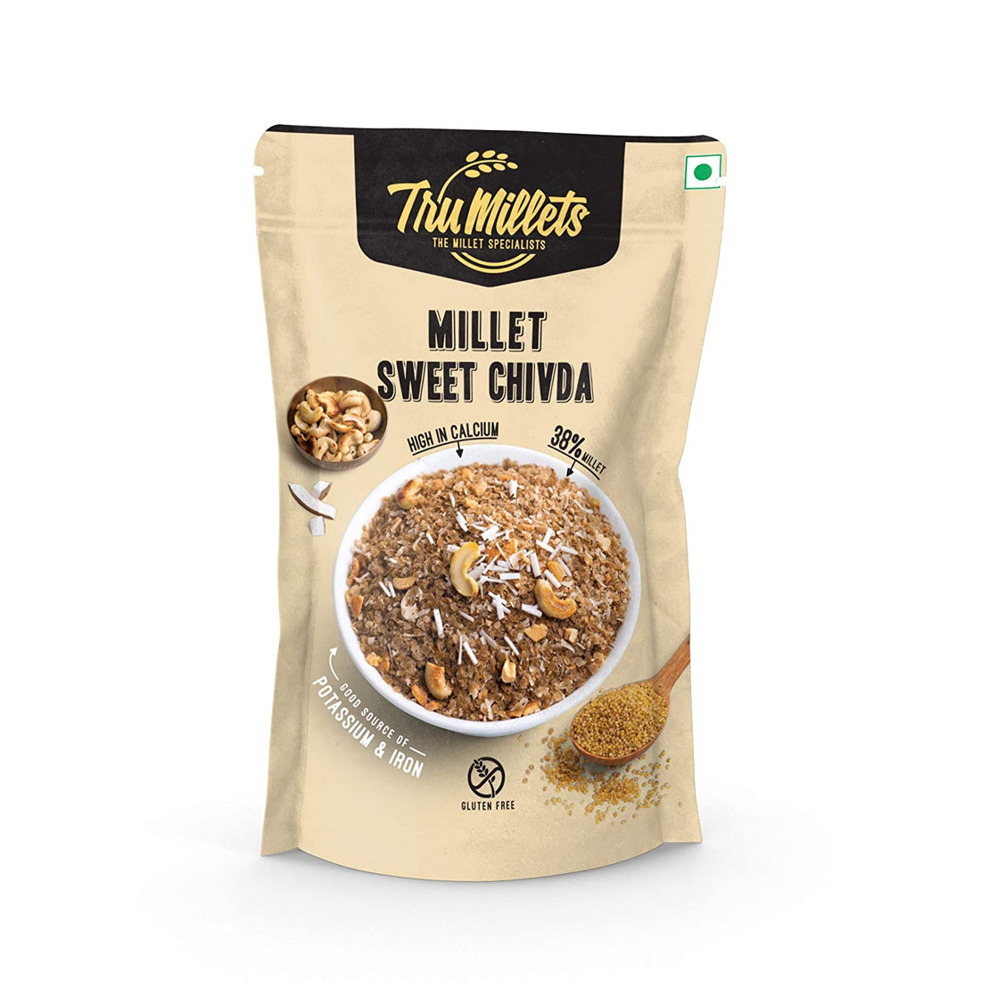 Millet Sweet Chivda -  38% Millet – Natural – Indian – Gluten Free, Calcium, Potassium, Iron, Zero Trans Fat &amp;amp; Cholesterol Free - TruMillets - 125gm