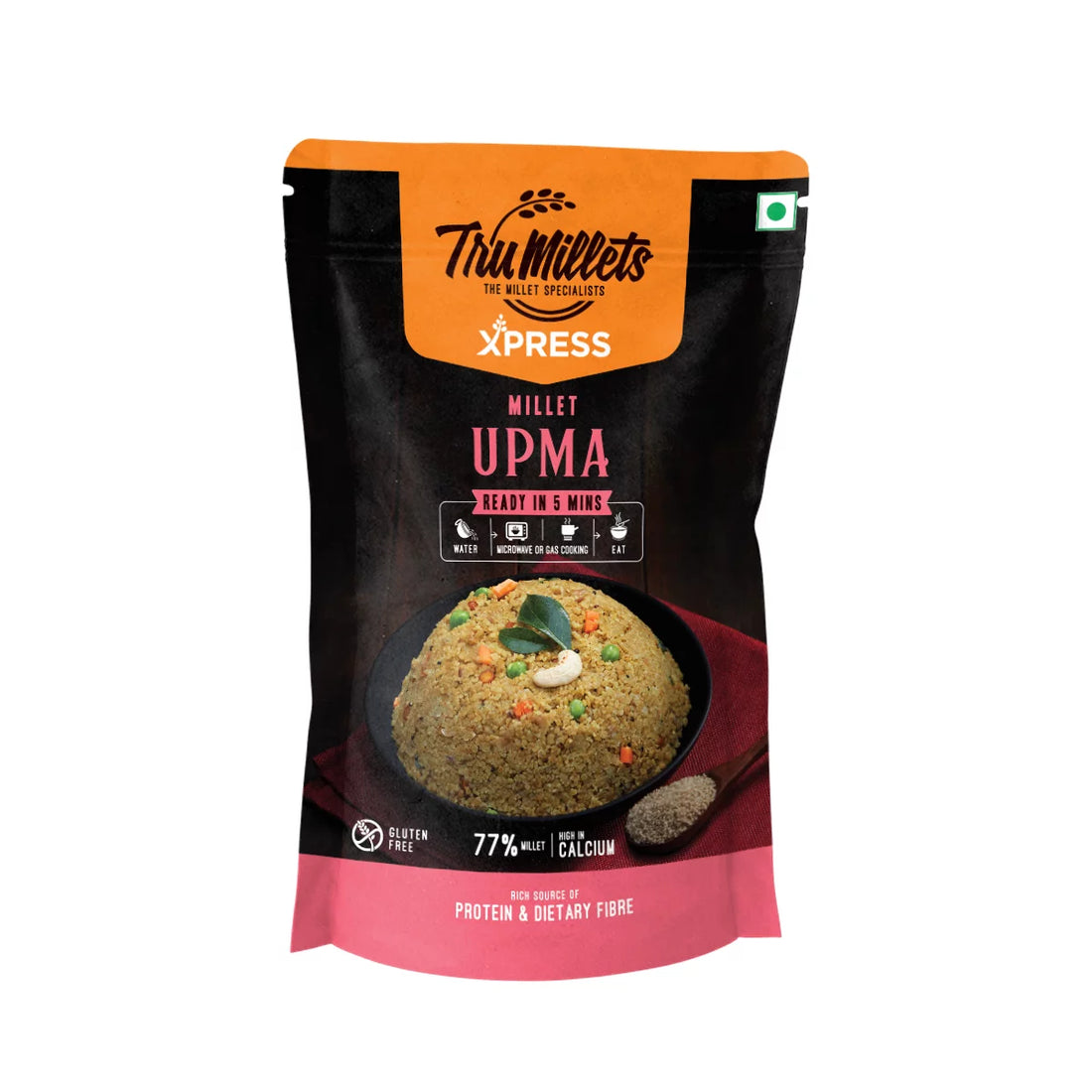Millet Upma - 77% Millet - Natural - Indian - Gluten Free, Rich Source Of Protein, Calcium, Dietary Fibre, Trans Fat Free & Cholesterol Free - TruMillets - 180gm