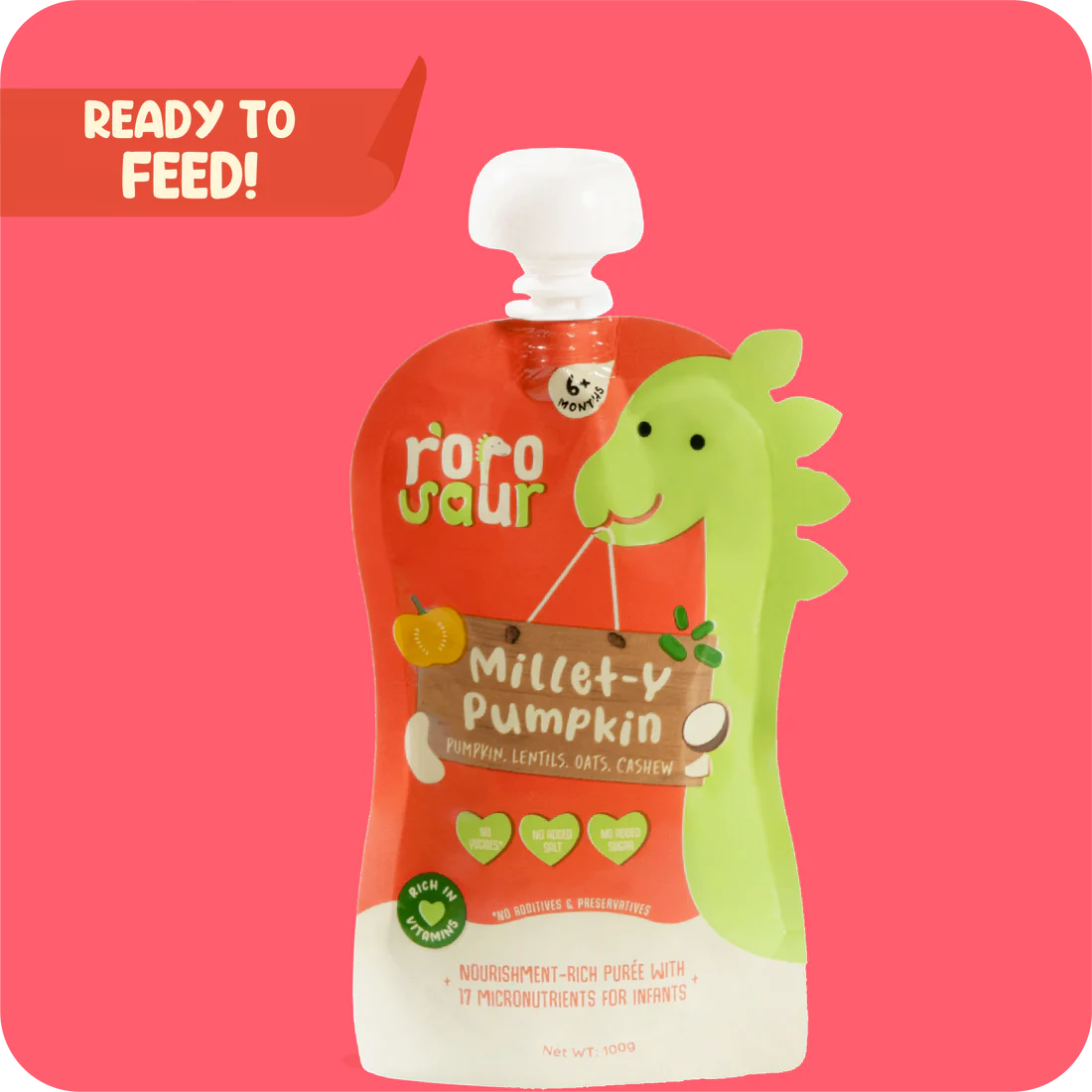 Millet Y Pumpkin Puree | Pumpkin, Lentils, Oats And Cashew (17 Micronutrient For Infants) – No Added Salt & No Added Sugar – rorosaur – 100gm