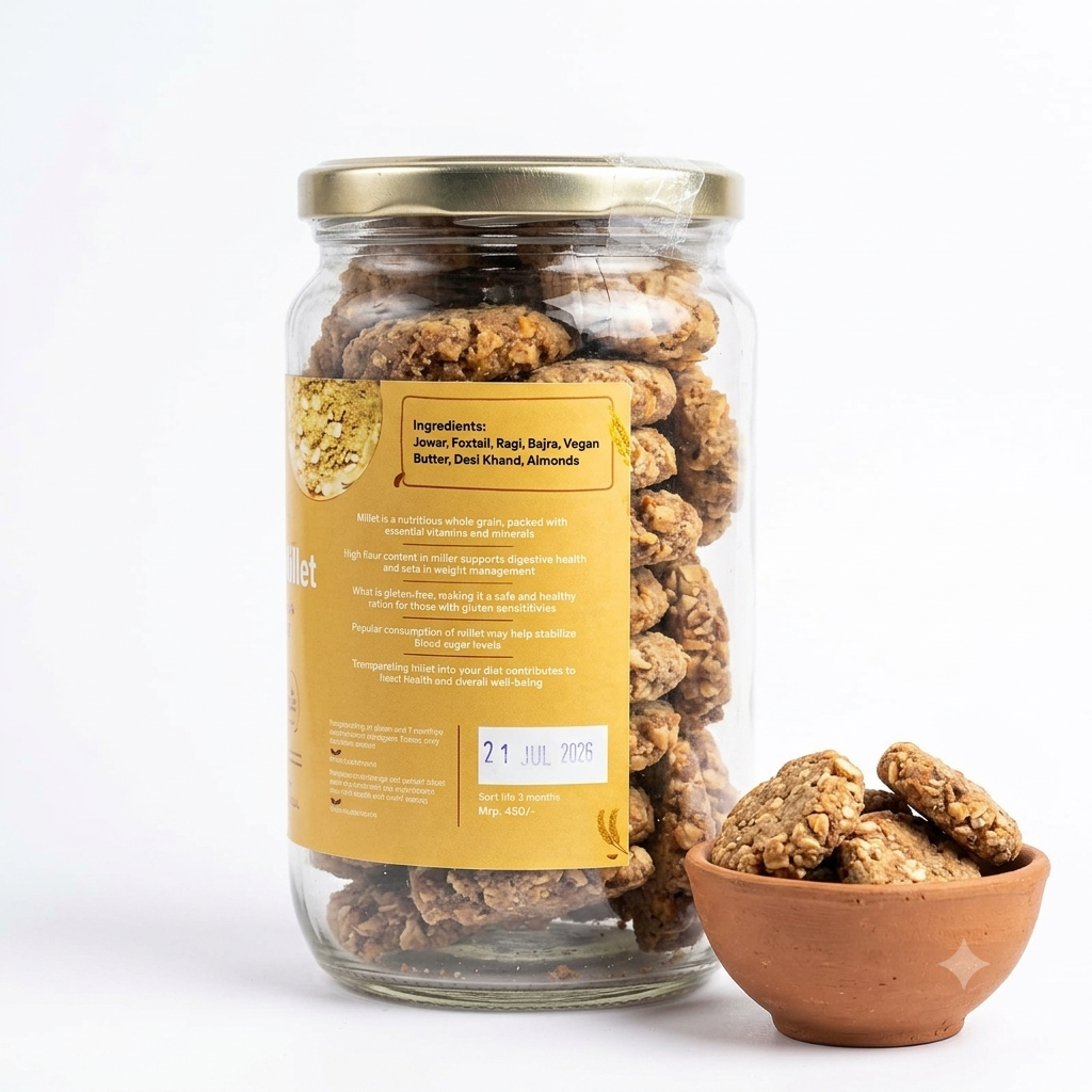 Cookies | Millet Almond Cookies -  Everyday Delight - Vegan, Gluten Free, Refined Sugar Free, No Stabilizers, No Emulsifiers, No Artificial Flavors &amp;amp; No Preservatives  - Nature&