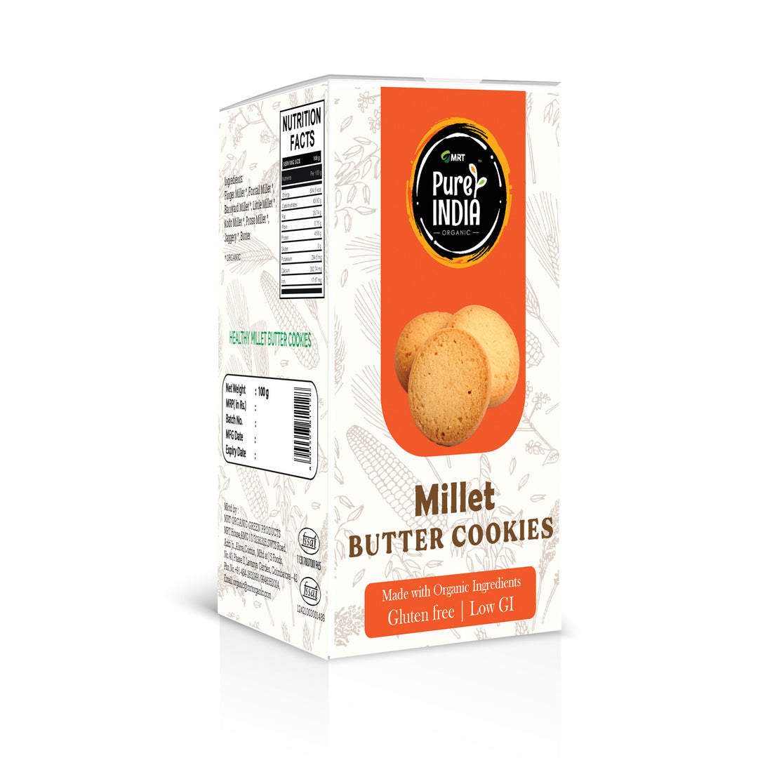 Cookies | Millet Butter Cookies - Made With Organic Ingrdients - Gluten Free &amp; Low Gi - Mrt Organics - 100gm