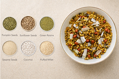 Chivda | Millet Chivda Granola (54% nuts-seeds)- Lite Savoury -Plant Based, Gluten Free, Vegan Friendly, Made using Coconut Sugar-No Added Refined Sugar, Zero Trans Fats -The Nibble box- 300gm